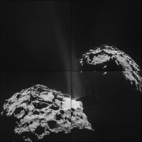 Aufnahme von «Chury» aus einer Distanz von 26.3km vom 26. September. Das Bild zeigt einen stark ausg
Quelle: Bild: ESA/Rosetta/NAVCAM (idw)