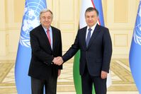 Präsidenten der Republik Usbekistan Shavkat Mirziyoyev mit Generalsekretär der Vereinten Nationen António Guterres /  Bild: "obs/EDI/Pressedienst"