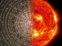 Die Bildkombo zeigt den Borexino-Detektor und die Sonne. (Verwendung des Bildes nur in Zusammenhang
Quelle: Borexino Collaboration (idw)