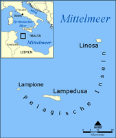 Lampedusa ist die größte der drei Pelagischen Inseln im Mittelmeer zwischen Tunesien und Sizilien.