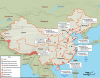 Stationierung größerer Luftwaffeneinheiten der  Luftstreitkräfte der Volksrepublik China (chinesisch 中國人民解放軍空軍 / 中国人民解放军空军, Pinyin Zhōngguó Rénmín Jiěfàngjūn Kōngjūn, englisch People's Liberation Army Air Force, abgek.: PLAAF)(2008).