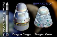 Falcon 9, Dragon-Kapsel als Frachtversion und als bemanntes Raumschiff. Bild: NASA
