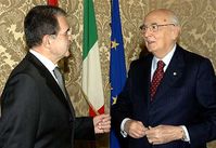 Romano Prodi (re) und Giorgio Napolitano (2016)