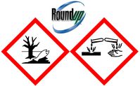 Glyphosat / Roundup: Ätzend und umweltgefährlich. Diese Informationen finden sich auf der Verpackung.