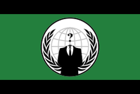 Ein Erkennungszeichen von Anonymous als Flagge. Die kopflose Person im Anzug symbolisiert den führerlosen Charakter der Bewegung. Bild: de.wikipedia.org