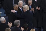 Trump during his inauguration in 2017. From left, Barack Obama, Joe Biden, Chuck Schumer.