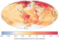 Abbildung 1 aus dem Artikel; gezeigt werden die Trends der Oberflächentemperaturen von 1901 bis 2013
Quelle: Rahmstorf et al (2015) (idw)