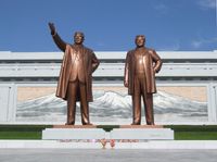 The Mansudae Grand Monuments, depicting Kim Il-sung and his son Kim Jong-il.