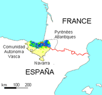 Baskisches Sprachgebiet am Golf von Biskaya Bild: Ulamm / de.wikipedia.org