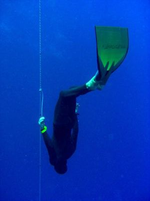 Andreas Güldner bei seinem erfolgreichen Rekordversuch (72 Meter). Bild: Marine