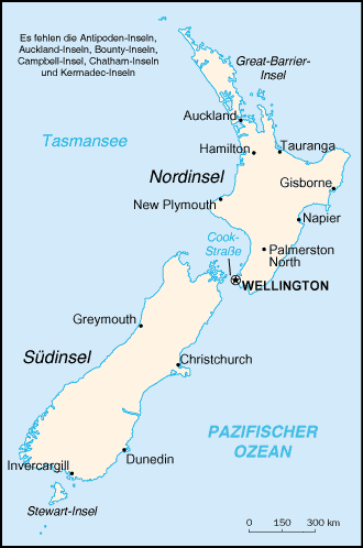 Karte von Neuseeland Bild: de.wikipedia.org