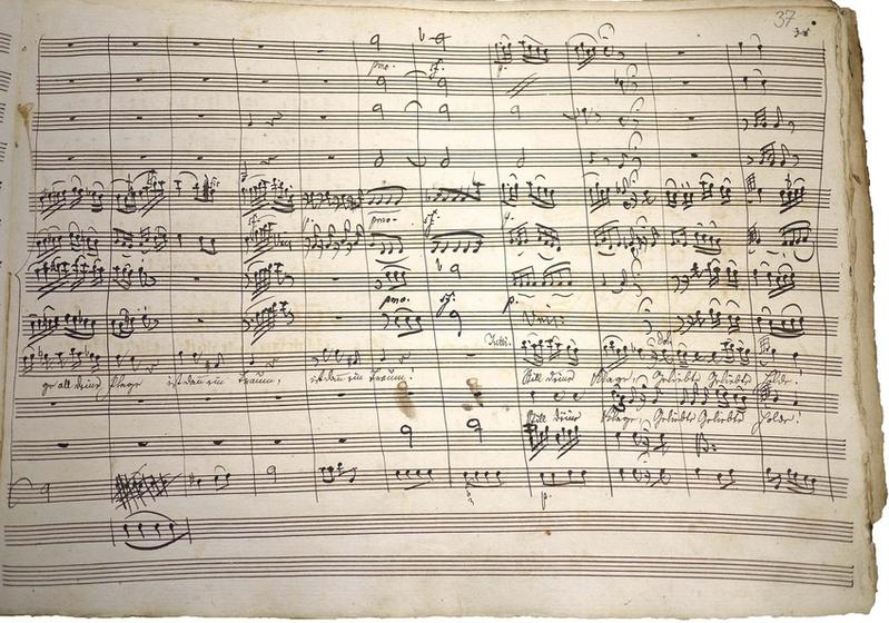 Partiturseite aus der Originalhandschrift der Oper Rosamunde von Anton Schweizer (Text: Christoph Martin Wieland)
Quelle: Weimar, Thüringisches Hauptstaatsarchiv (HMA 3889) (idw)