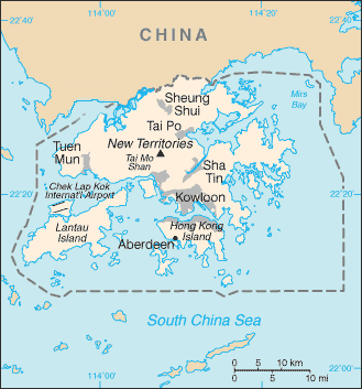 Sonderverwaltungszone Hongkong der Volksrepublik China auf der Karte