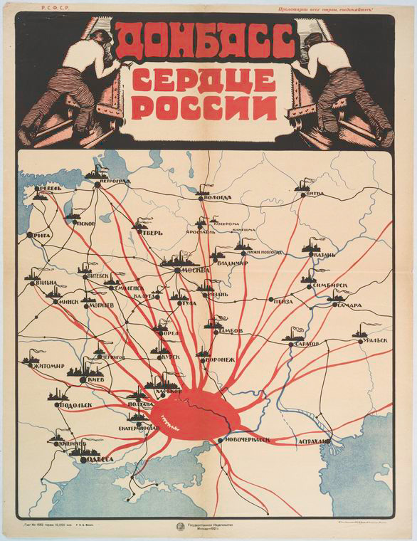 Ein Poster von 1921 preist das Donezbecken als das Herz (Sowjet-)Russlands