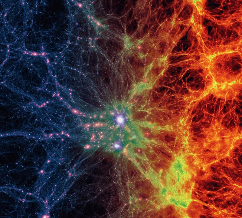 Ausschnitt aus dem Universum, erzeugt per Computersimulation: Das Universum hat die Struktur von Fäd
Quelle: (Bild: Volker Springel / Christian Klingenberg) (idw)